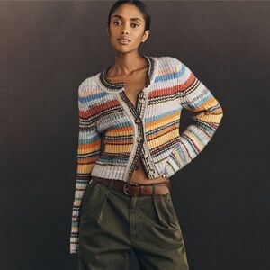 Pilcro by Anthropologie Striped Cropped Cardigan with Multi Color Stripes